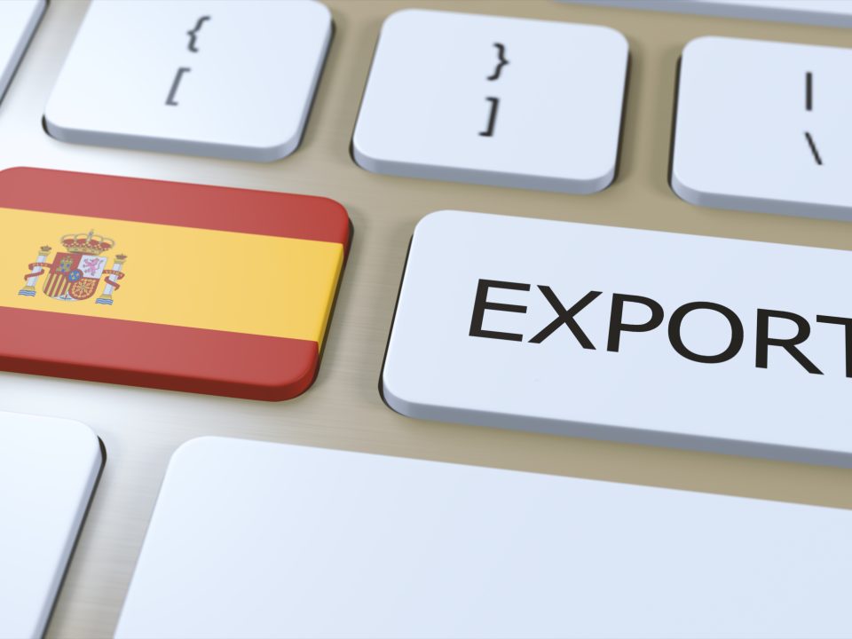 Spain Export 3D Illustration. Country Flag and Button